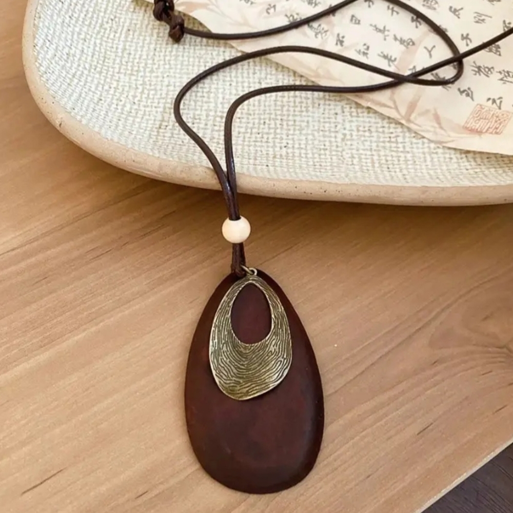 Artisan Brown and Gold Pendant Necklace Collection - Picture 8 of 10